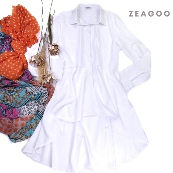 Zeagoo White Button Down Hi Lo Dress Sz XL - Picture 1 of 11